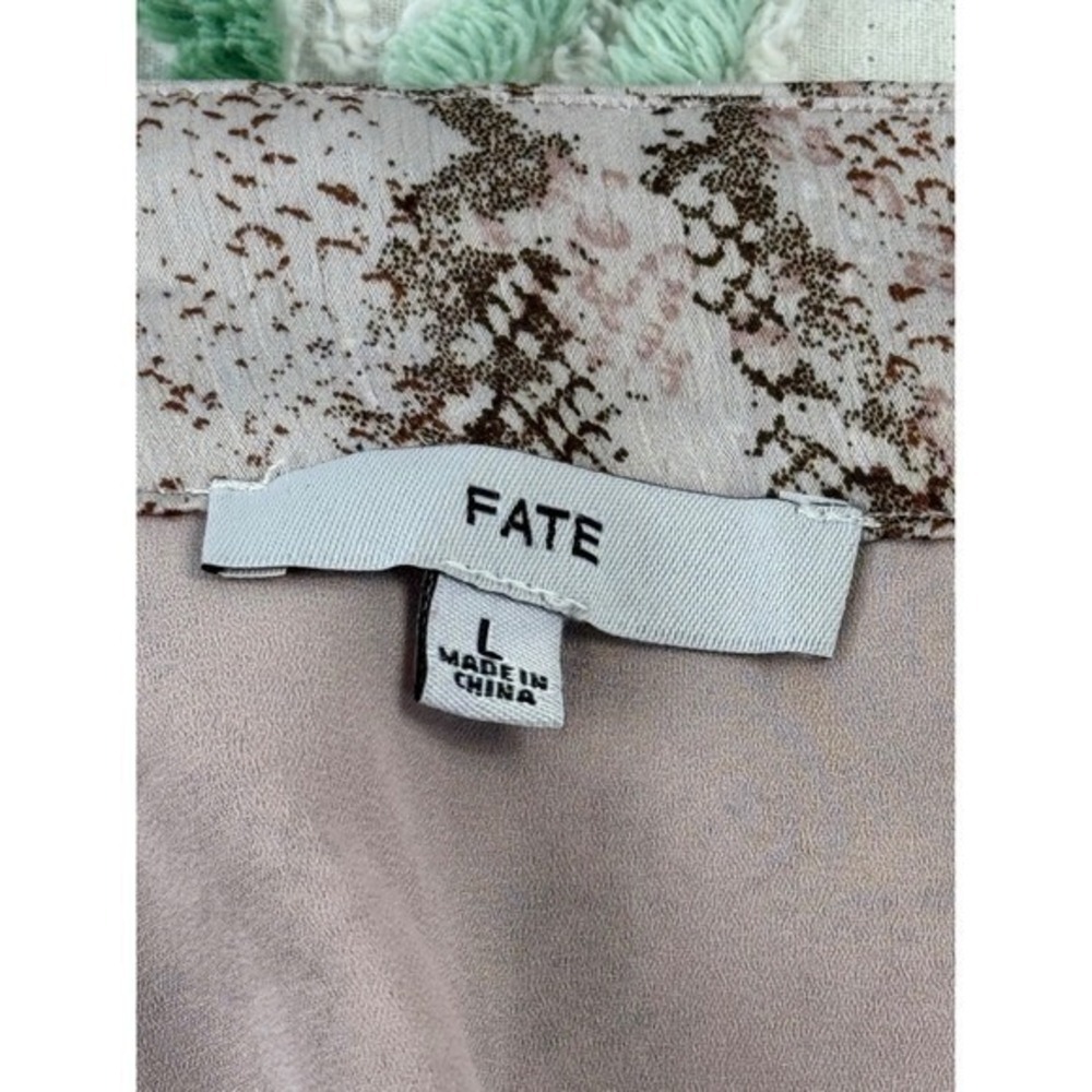 FATE Snake Print V Neck Long Sleeve Smocked Waist Mini Dress Women's Size L - Picture 7 of 10